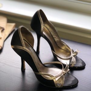 Bebe D’orsay Black Satin with Gold Ribbon Detail